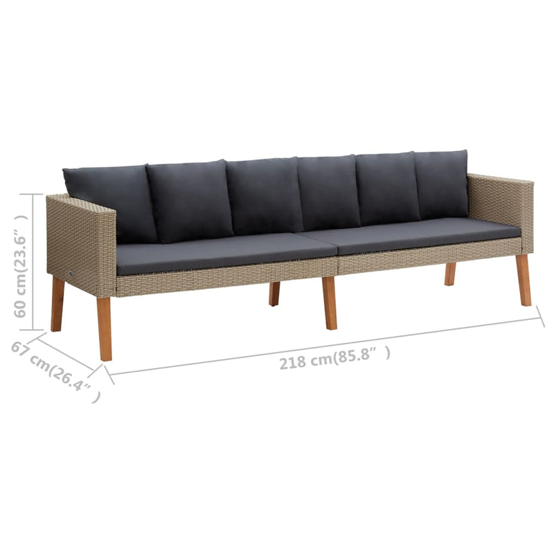 vidaXL 3-Seater Garden Sofa with Cushions Poly Rattan Beige