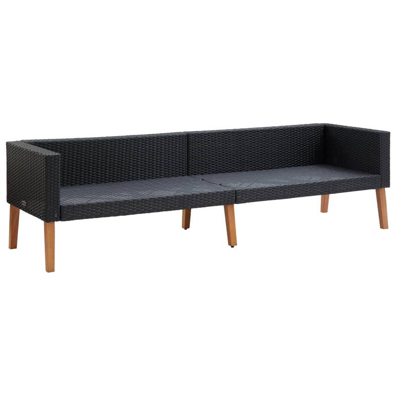 vidaXL 3-Seater Garden Sofa with Cushions Poly Rattan Black