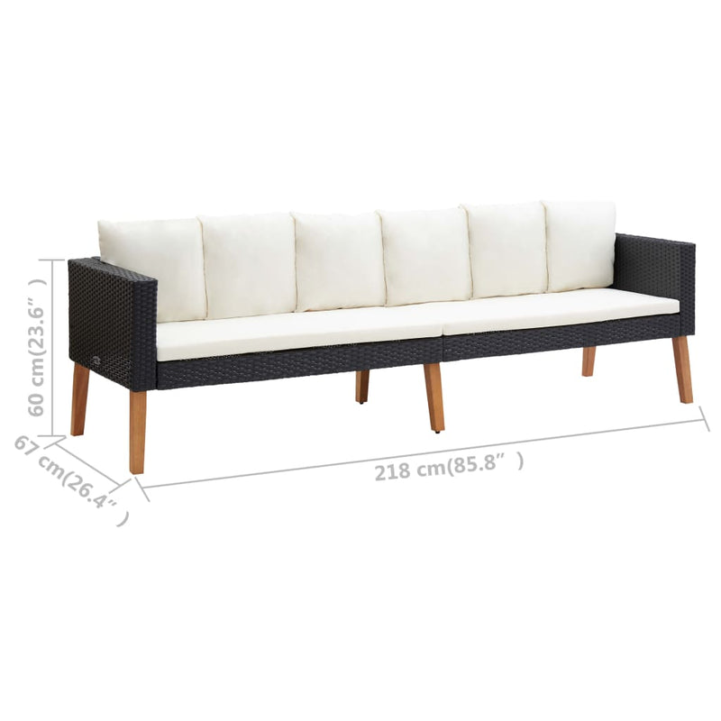 vidaXL 3-Seater Garden Sofa with Cushions Poly Rattan Black