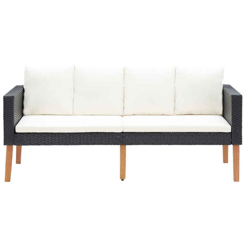 vidaXL 2-Seater Garden Sofa with Cushions Poly Rattan Black