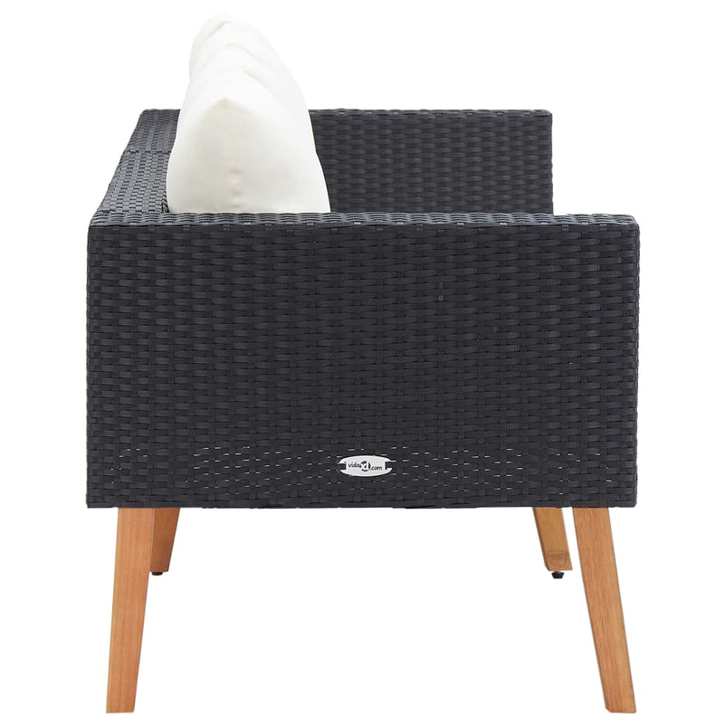 vidaXL 2-Seater Garden Sofa with Cushions Poly Rattan Black