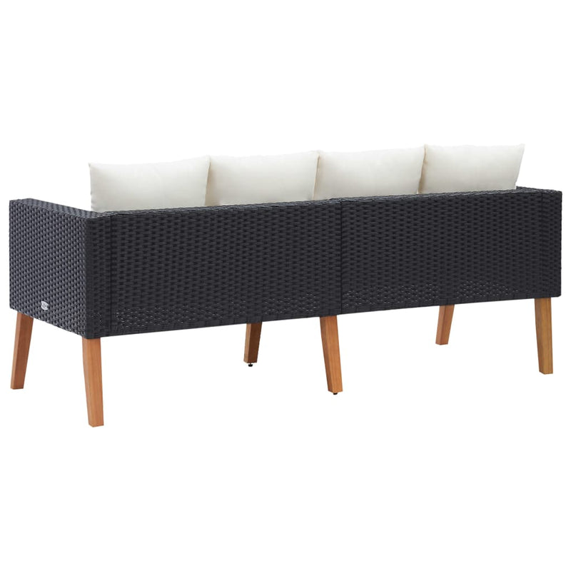 vidaXL 2-Seater Garden Sofa with Cushions Poly Rattan Black