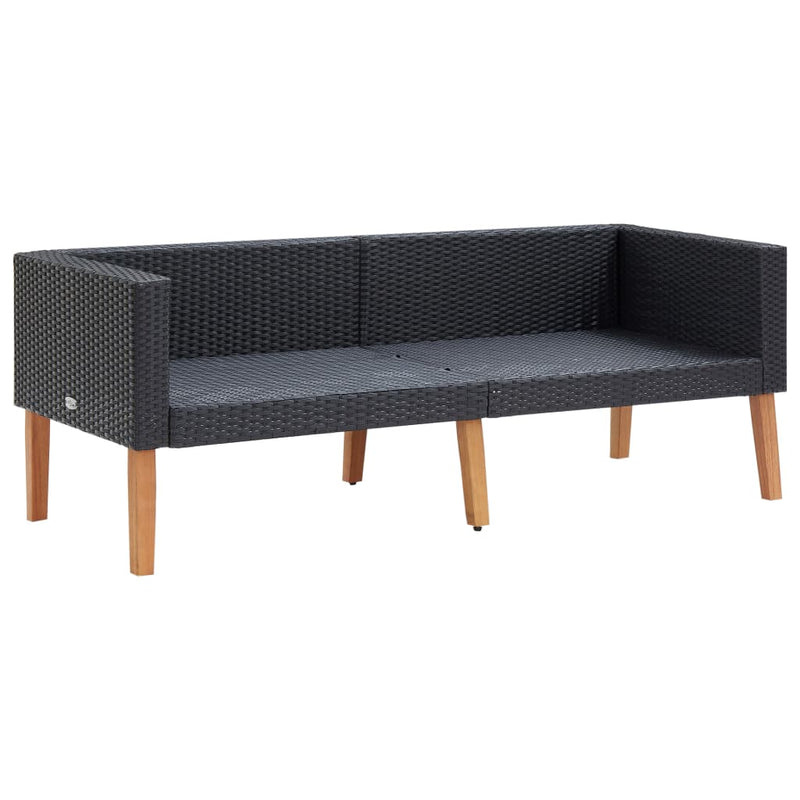 vidaXL 2-Seater Garden Sofa with Cushions Poly Rattan Black