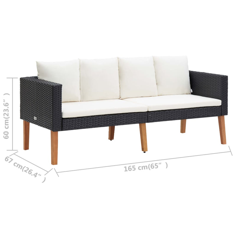 vidaXL 2-Seater Garden Sofa with Cushions Poly Rattan Black