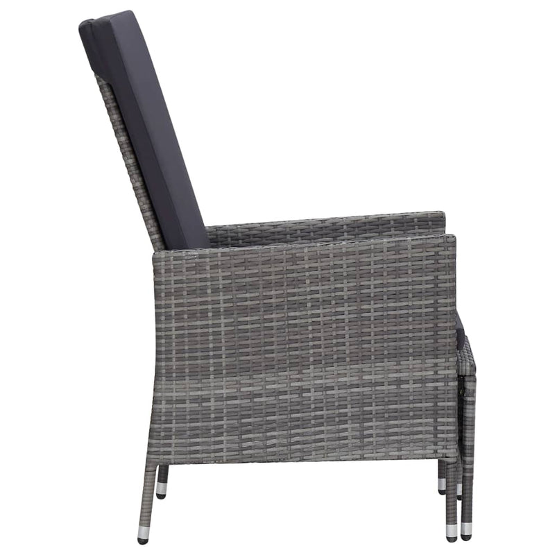 vidaXL Reclining Garden Chair with Cushions Poly Rattan Grey