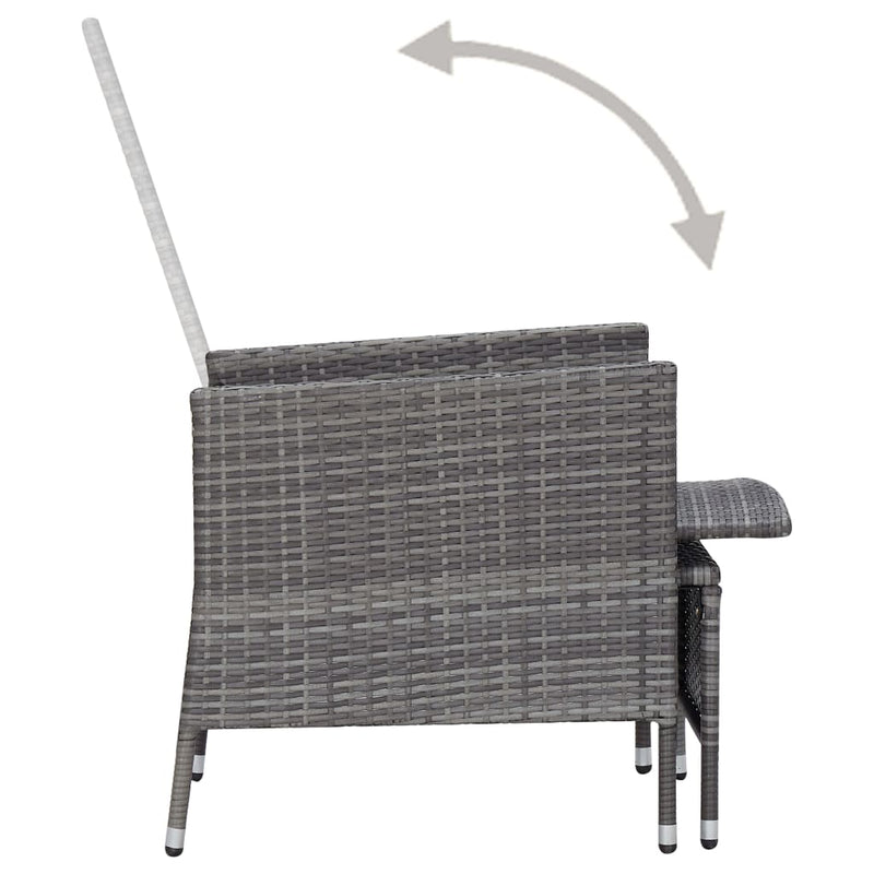 vidaXL Reclining Garden Chair with Cushions Poly Rattan Grey