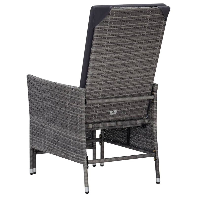 vidaXL Reclining Garden Chair with Cushions Poly Rattan Grey
