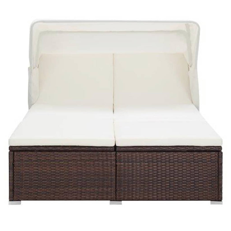 vidaXL 2-Person Sunbed with Cushion Poly Rattan Brown