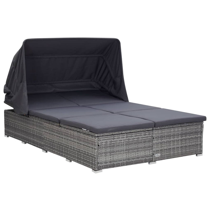 vidaXL 2-Person Sunbed with Cushion Poly Rattan Grey