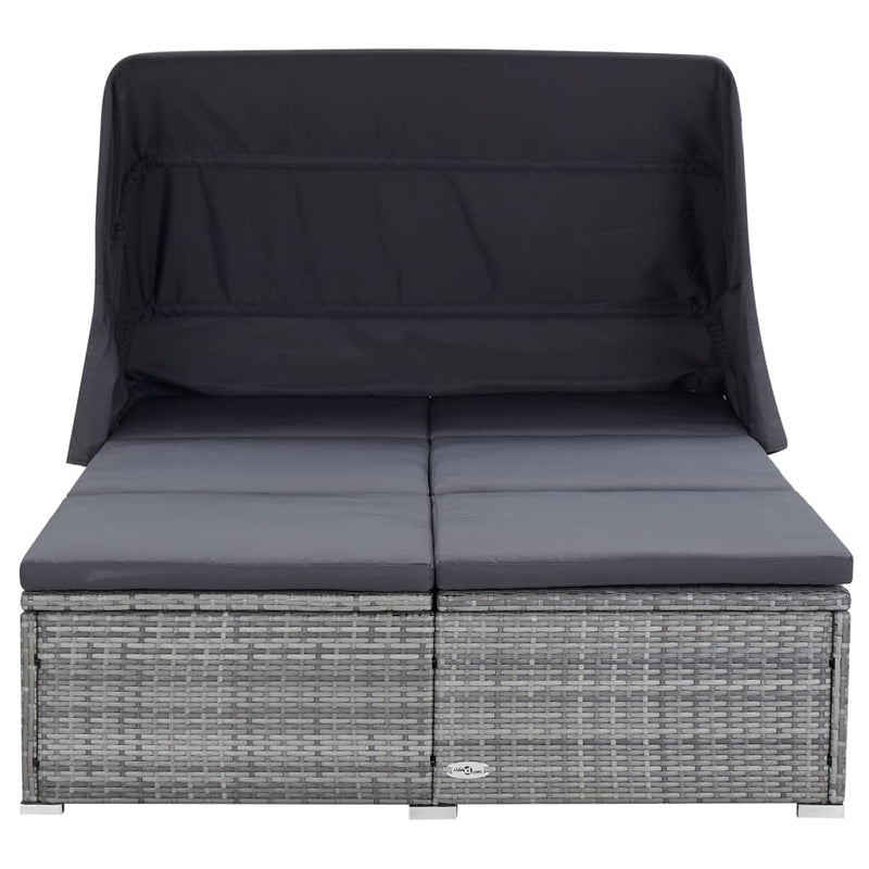 vidaXL 2-Person Sunbed with Cushion Poly Rattan Grey