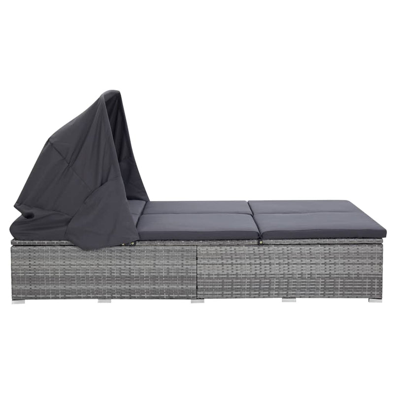 vidaXL 2-Person Sunbed with Cushion Poly Rattan Grey