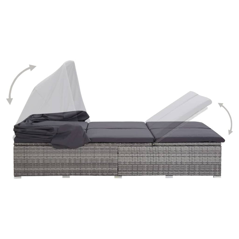 vidaXL 2-Person Sunbed with Cushion Poly Rattan Grey