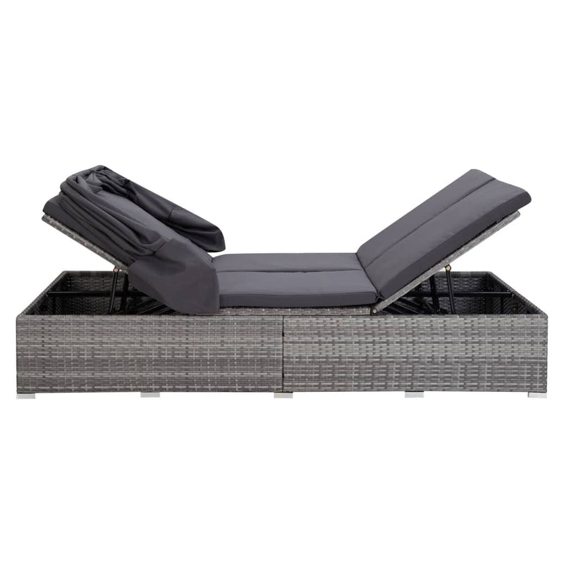 vidaXL 2-Person Sunbed with Cushion Poly Rattan Grey