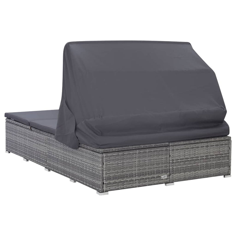vidaXL 2-Person Sunbed with Cushion Poly Rattan Grey