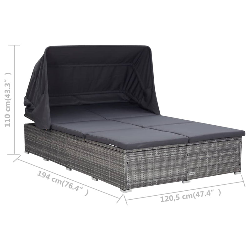 vidaXL 2-Person Sunbed with Cushion Poly Rattan Grey