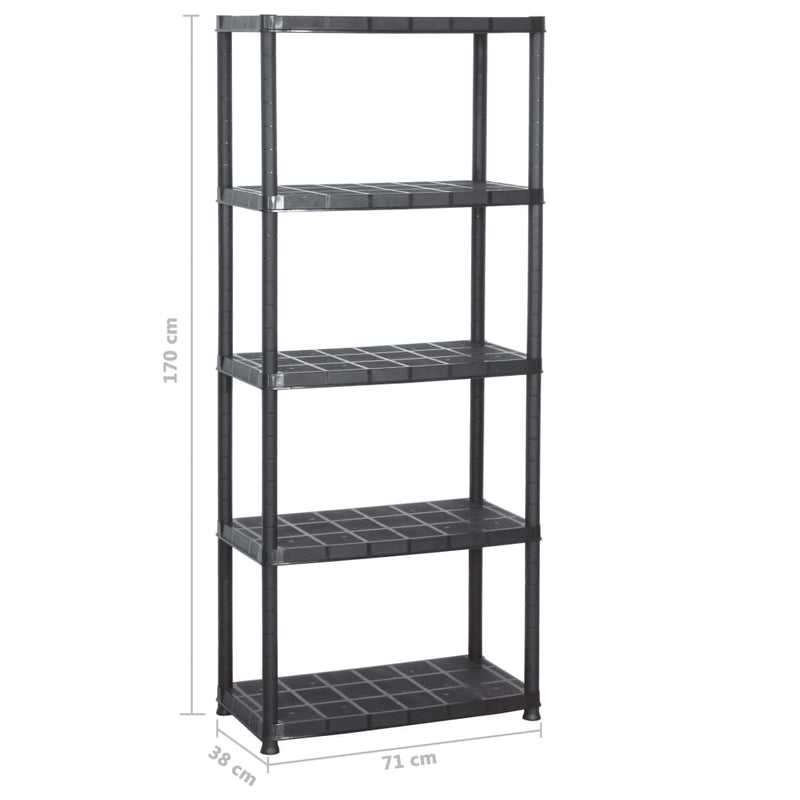 vidaXL Storage Shelf 5-Tier Black 71x38x170 cm Plastic