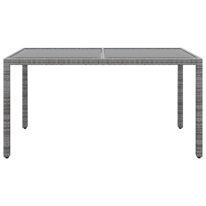 vidaXL Garden Table 150x90x75 cm Tempered Glass and Poly Rattan Grey