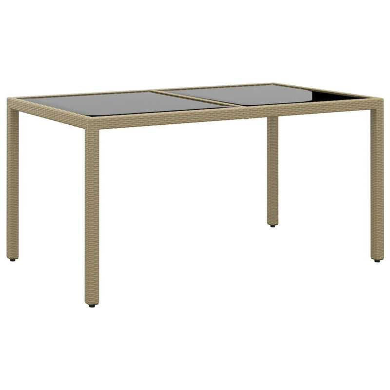 vidaXL Garden Table 150x90x75 cm Tempered Glass and Poly Rattan Beige
