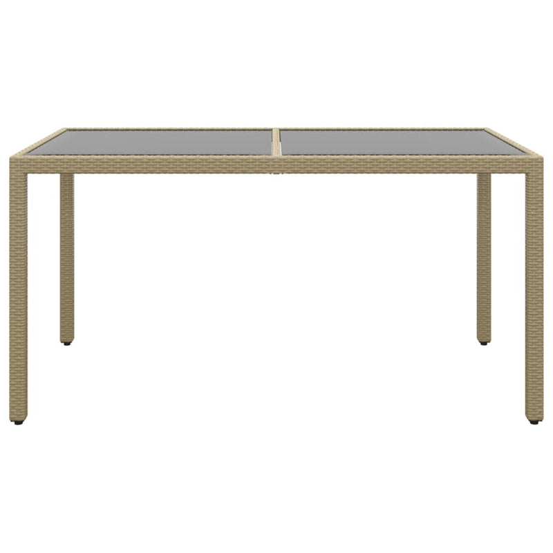 vidaXL Garden Table 150x90x75 cm Tempered Glass and Poly Rattan Beige
