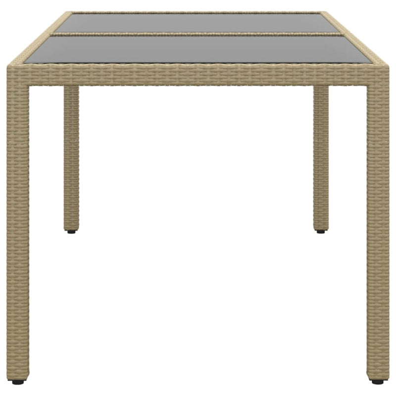 vidaXL Garden Table 150x90x75 cm Tempered Glass and Poly Rattan Beige