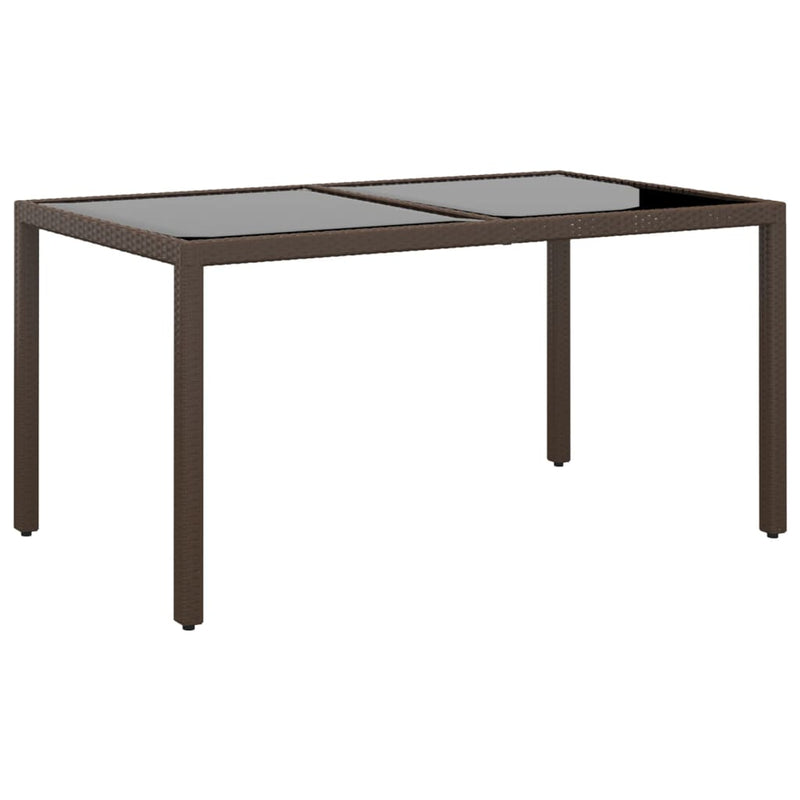vidaXL Garden Table 150x90x75 cm Tempered Glass and Poly Rattan Brown