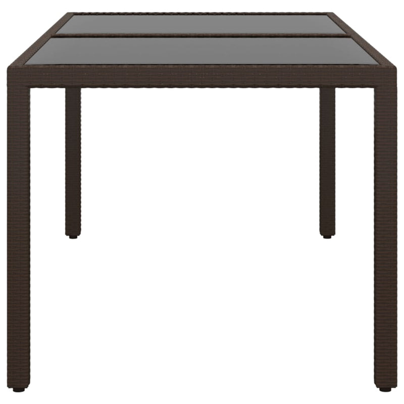 vidaXL Garden Table 150x90x75 cm Tempered Glass and Poly Rattan Brown