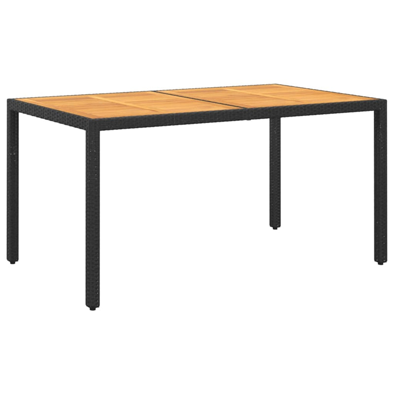 vidaXL Garden Table 150x90x75 cm Acacia Wood and Poly Rattan Black