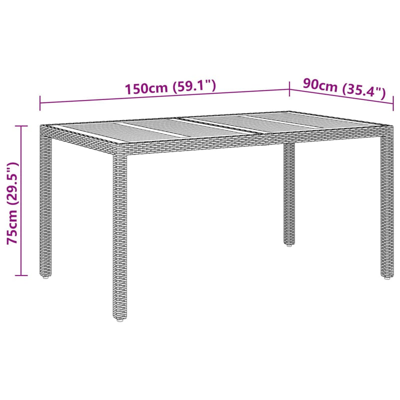 vidaXL Garden Table 150x90x75 cm Acacia Wood and Poly Rattan Black