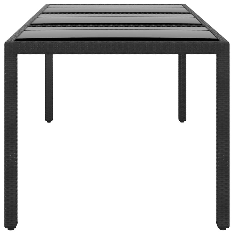 vidaXL Garden Table 190x90x75 cm Tempered Glass and Poly Rattan Black