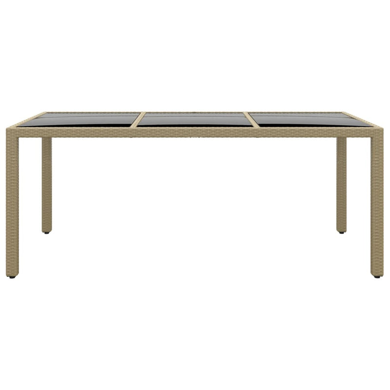 vidaXL Garden Table 190x90x75 cm Tempered Glass and Poly Rattan Beige