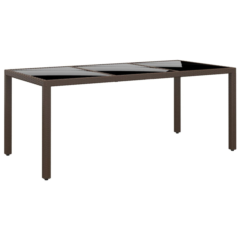 vidaXL Garden Table 190x90x75 cm Tempered Glass and Poly Rattan Brown