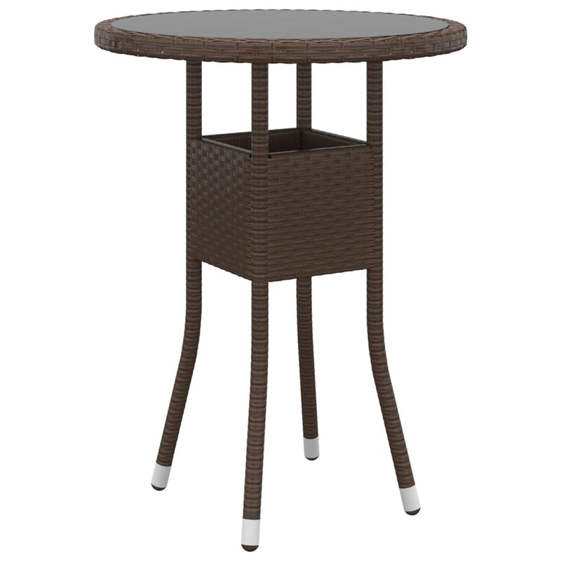 vidaXL Garden Table Ø60x75 cm Tempered Glass and Poly Rattan Brown