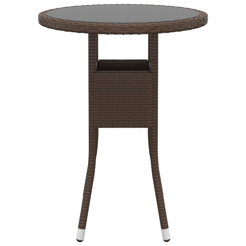 vidaXL Garden Table Ø60x75 cm Tempered Glass and Poly Rattan Brown