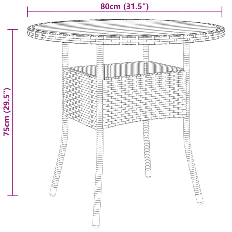 vidaXL Garden Table Ø80x75 cm Acacia Wood and Poly Rattan Black