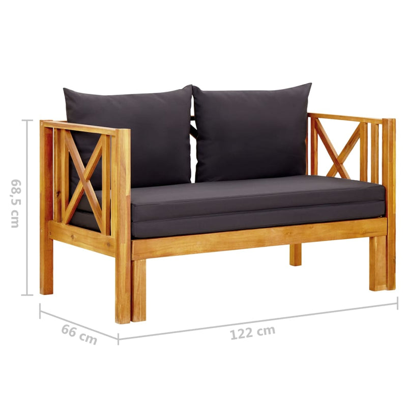 vidaXL 2-Seater Garden Bench with Cushions 122 cm Solid Acacia Wood