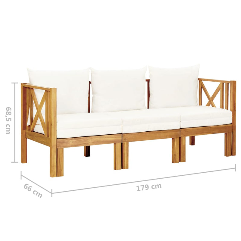 vidaXL 3-Seater Garden Bench with Cushions 179 cm Solid Acacia Wood