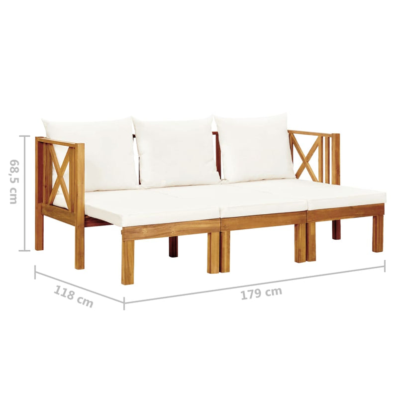 vidaXL 3-Seater Garden Bench with Cushions 179 cm Solid Acacia Wood