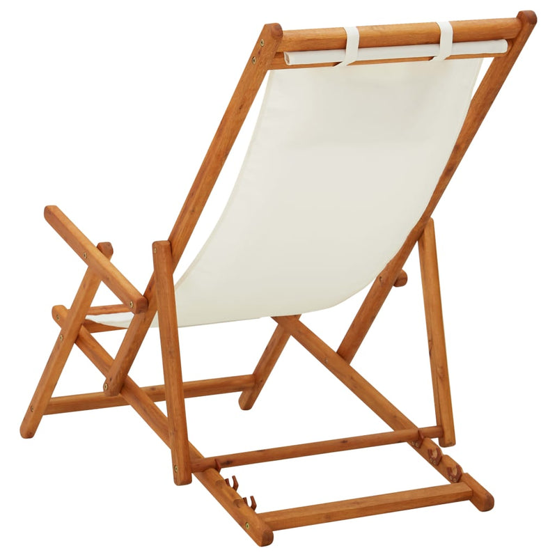 vidaXL Folding Beach Chair Solid Eucalyptus Wood and Fabric Cream