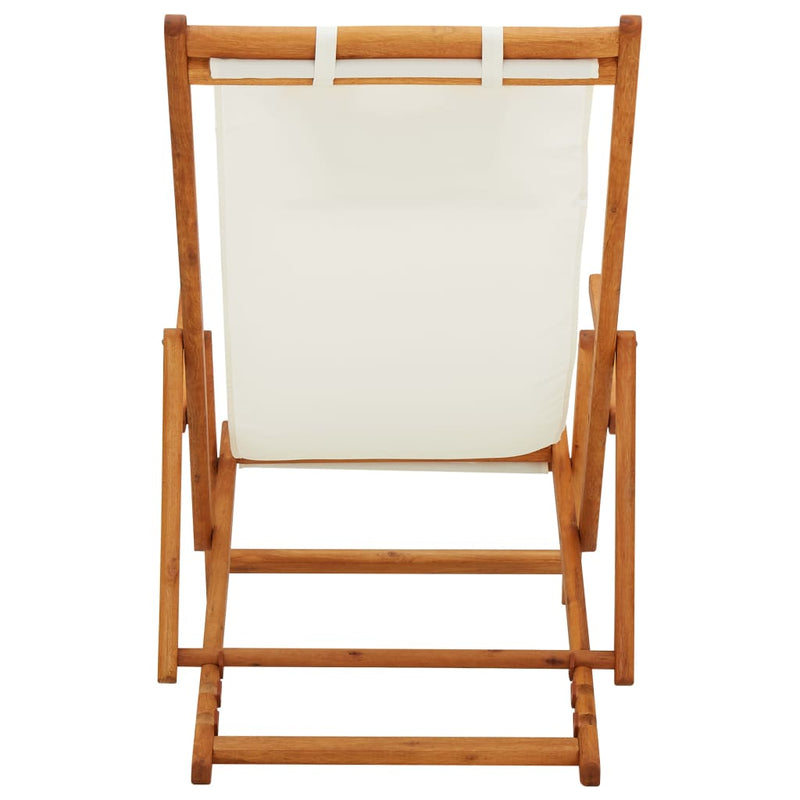 vidaXL Folding Beach Chair Solid Eucalyptus Wood and Fabric Cream