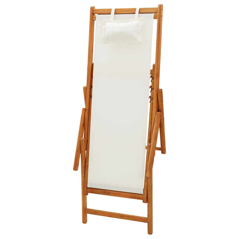 vidaXL Folding Beach Chair Solid Eucalyptus Wood and Fabric Cream