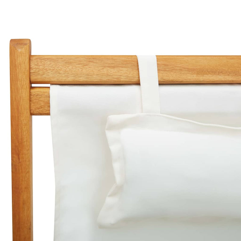 vidaXL Folding Beach Chair Solid Eucalyptus Wood and Fabric Cream