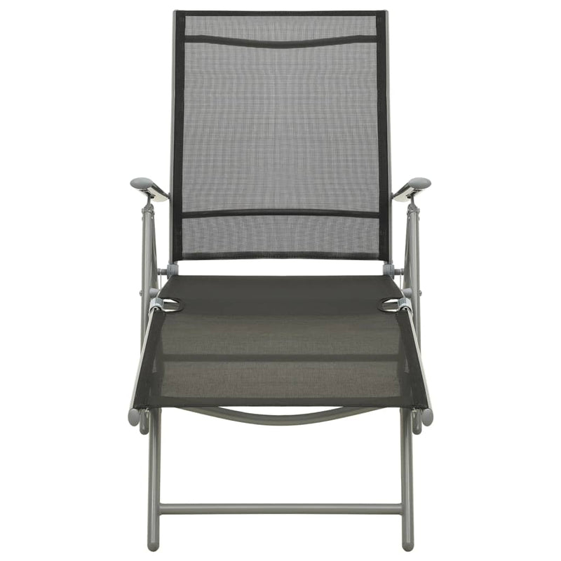 vidaXL Folding Sun Lounger Textilene and Aluminium Black and Silver