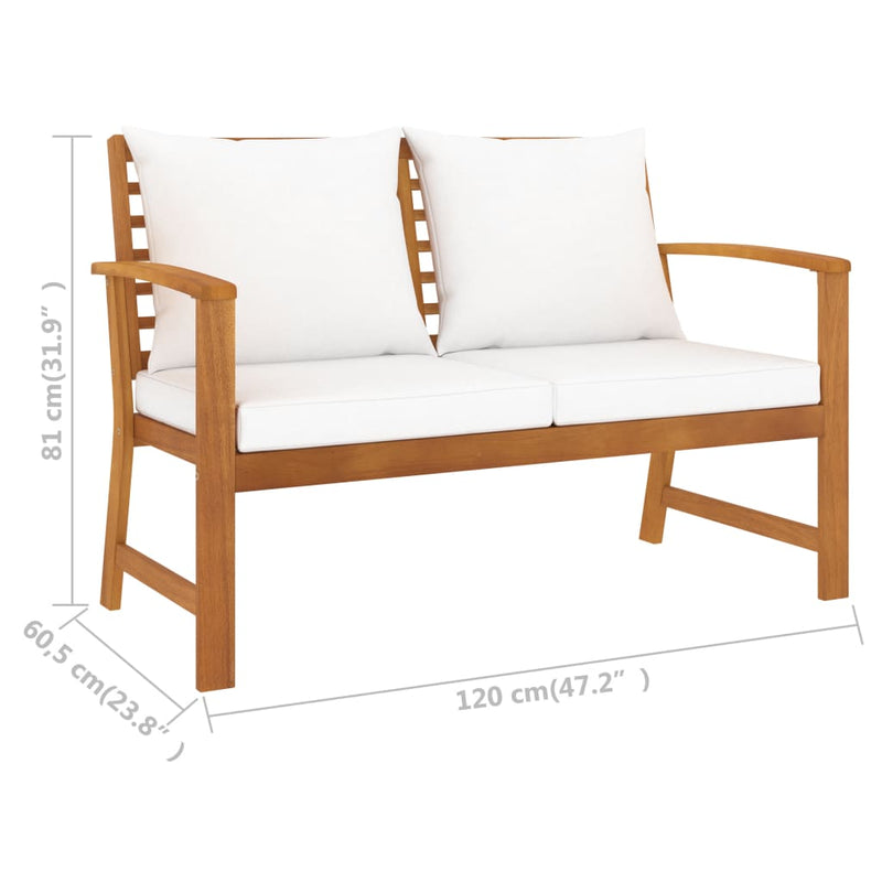 vidaXL Garden Bench 120 cm with Cream Cushion Solid Acacia Wood