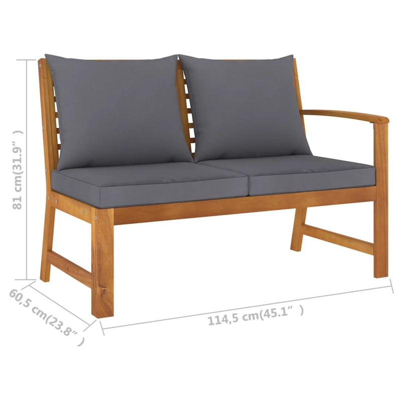 vidaXL Garden Bench 114.5 cm with Dark Grey Cushion Solid Acacia Wood