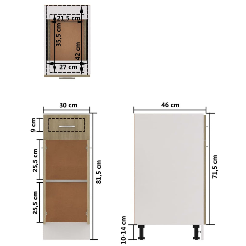 vidaXL Drawer Bottom Cabinet Lyon Sonoma Oak 30x46x81.5 cm Engineered Wood