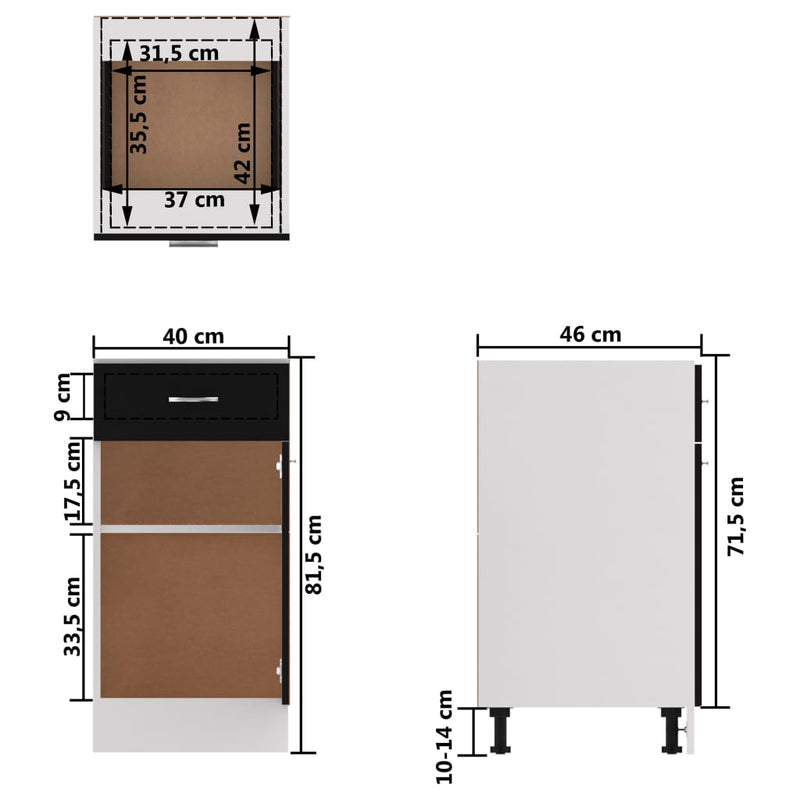 vidaXL Drawer Bottom Cabinet Lyon Black 40x46x81.5 cm Engineered Wood