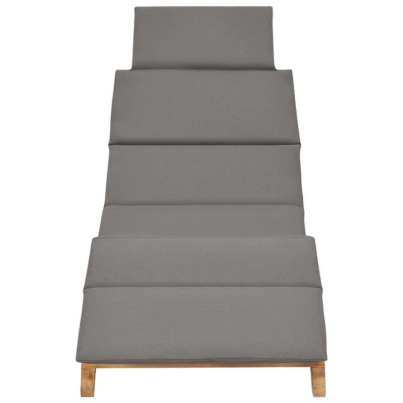 vidaXL Folding Sun Lounger with Dark Grey Cushion Solid Teak Wood