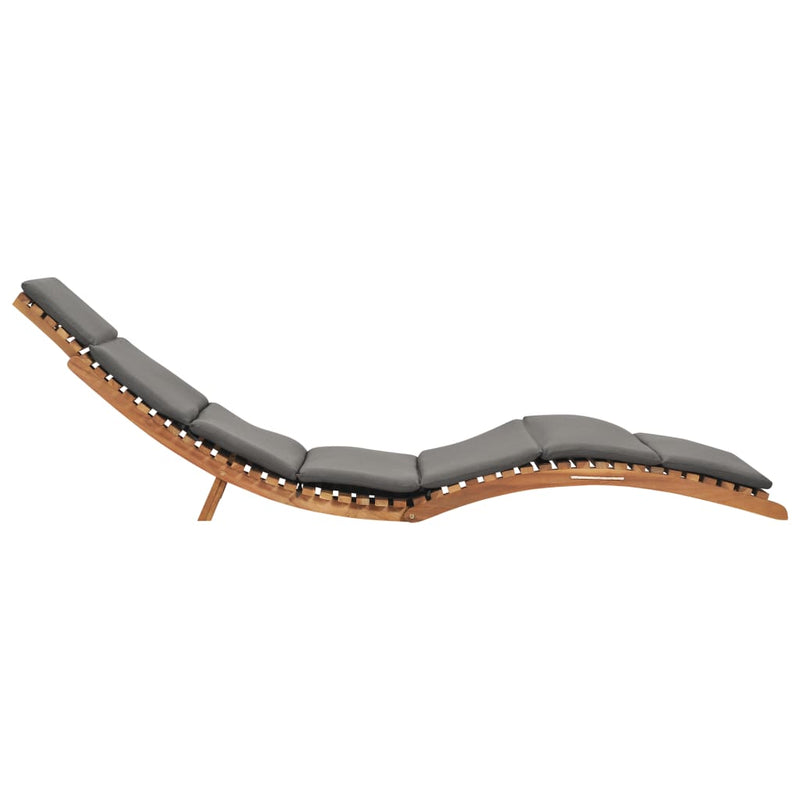 vidaXL Folding Sun Lounger with Dark Grey Cushion Solid Teak Wood