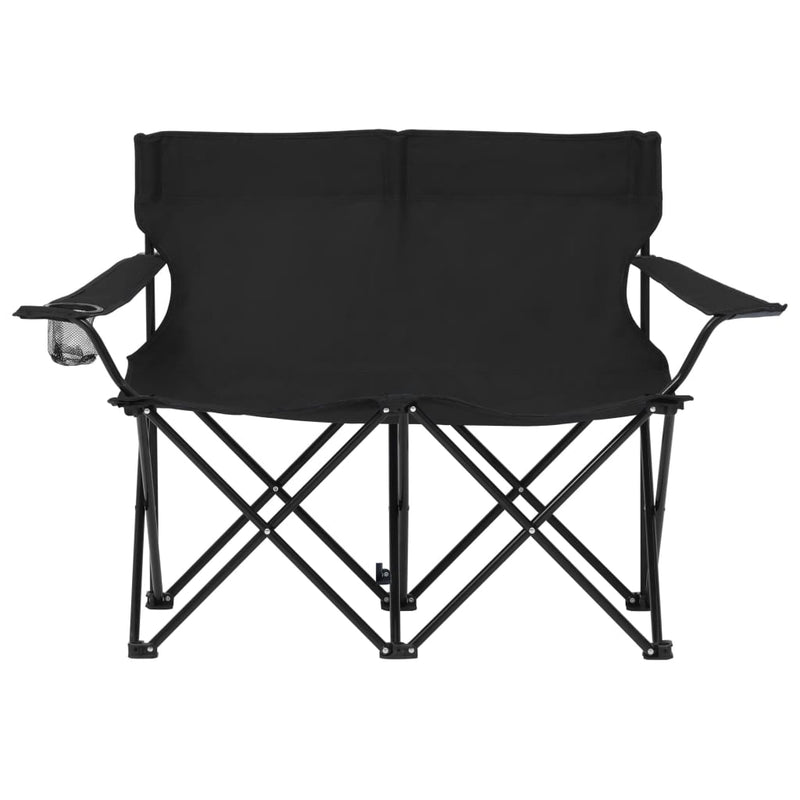 vidaXL 2-Seater Foldable Camping Chair Steel and Fabric Black