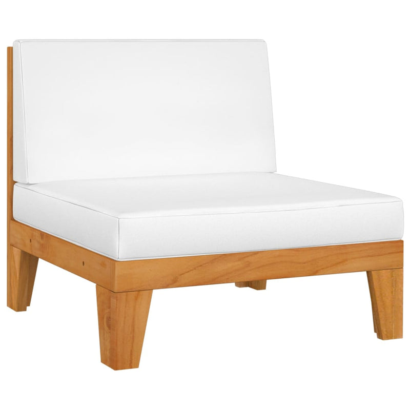 vidaXL Sectional Middle Sofa & Cream White Cushions Solid Acacia Wood